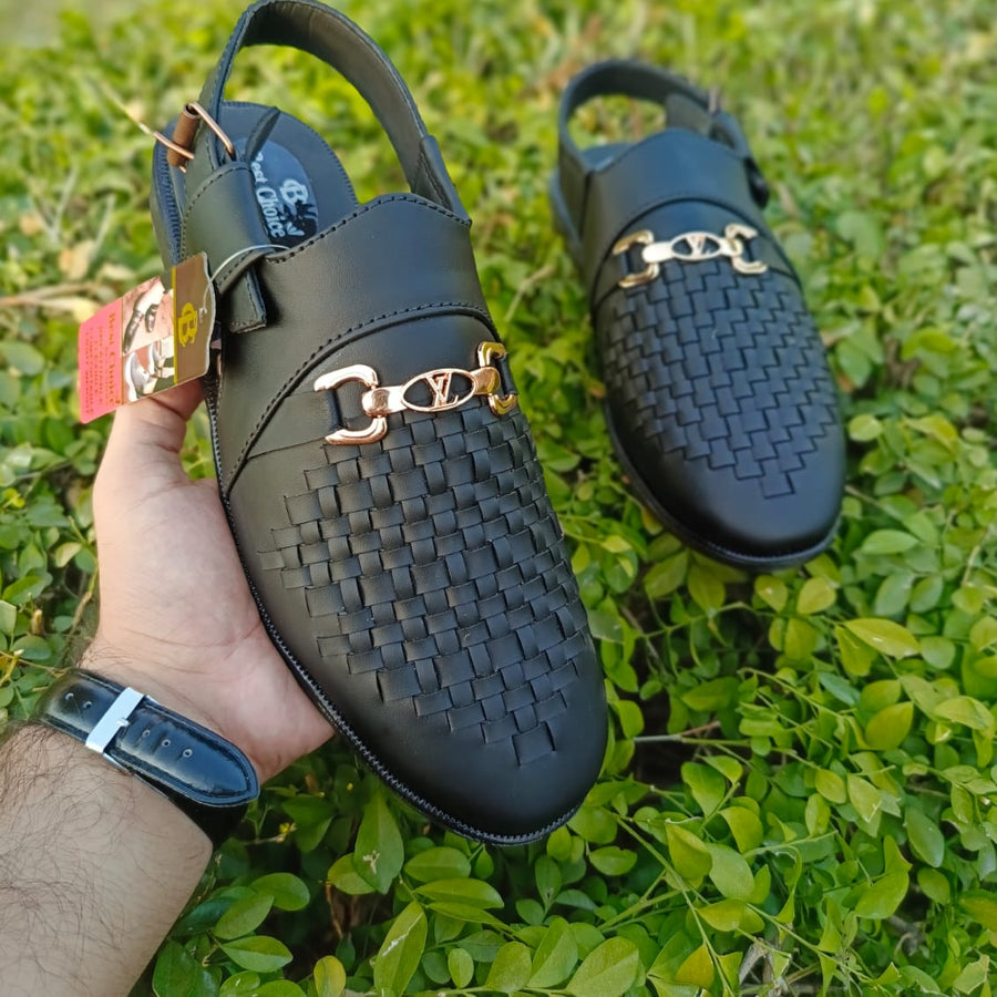 Premium Handcrafted Woven Peshawari Sandal – Classic Black❤