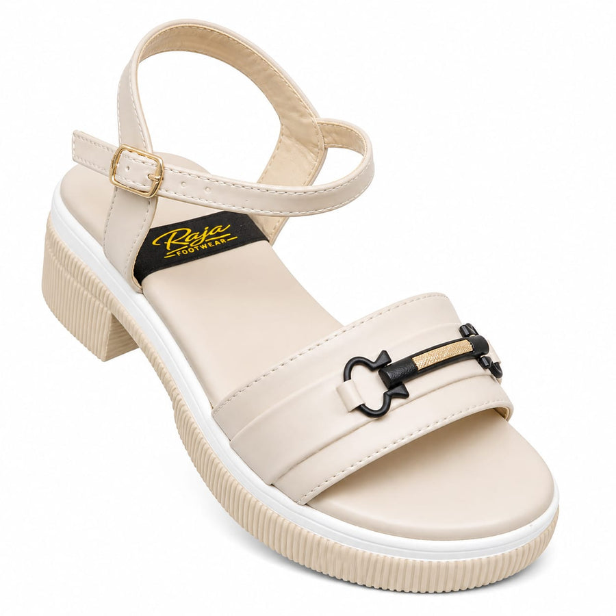 Elegant Beige Women Sandal with Heel – Stylish & Comfortable Casual Footwear