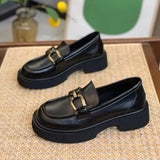 Women Retro British Style Leather Slip-On Loafers
