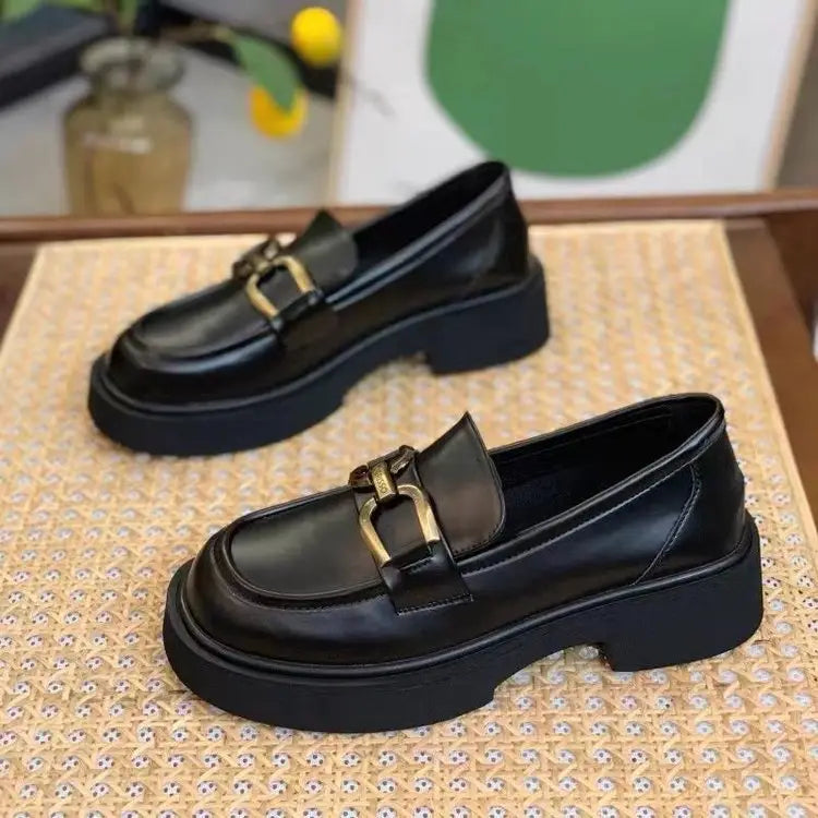 Women Retro British Style Leather Slip-On Loafers