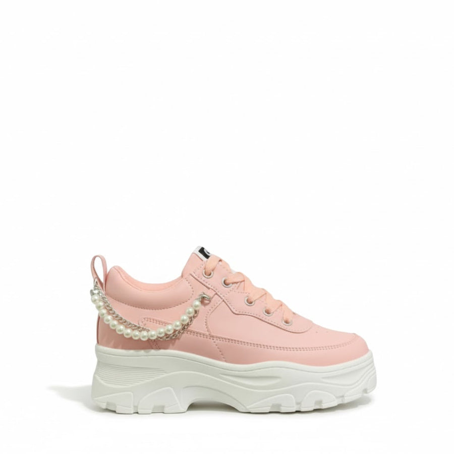 Women’s Pink Pearl Chunky Sneakers – Trendy Platform Shoes