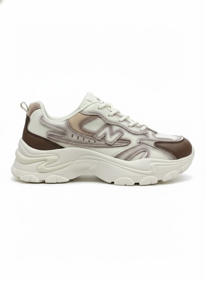 Cream & Brown Chunky Sneakers for Women – Trendy Platform Casual Shoes