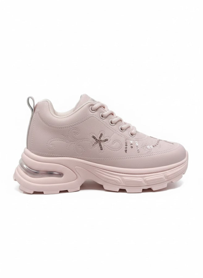 Pink Chunky Platform Sneakers for Women – Embellished Casual Shoes