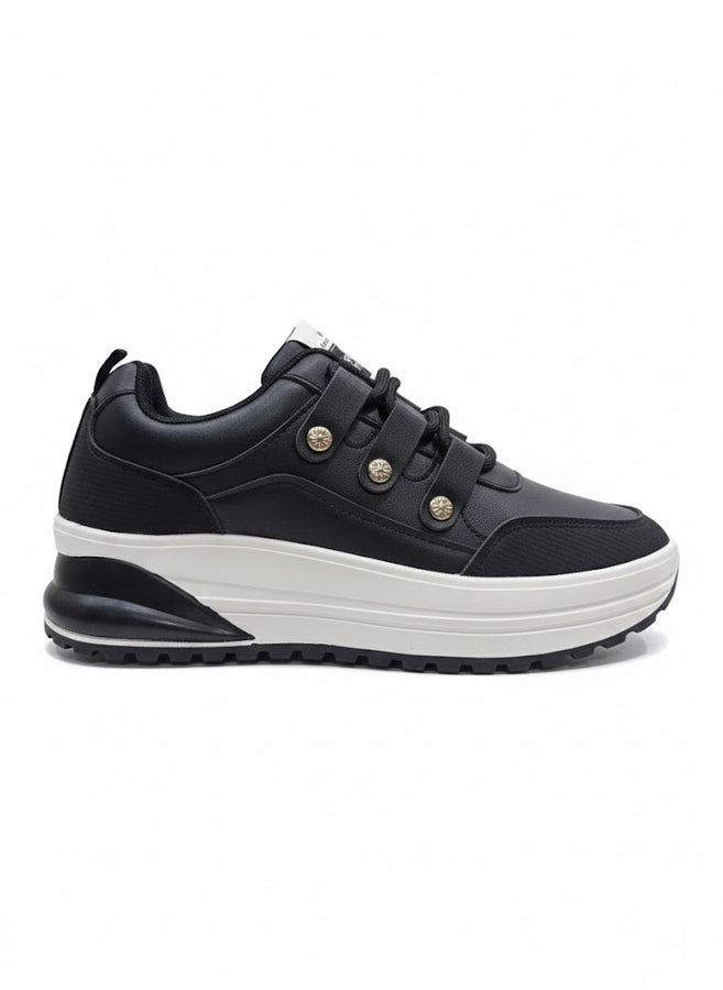 Black & White Platform Sneakers for Women – Sporty Casual Shoes with Button Detail