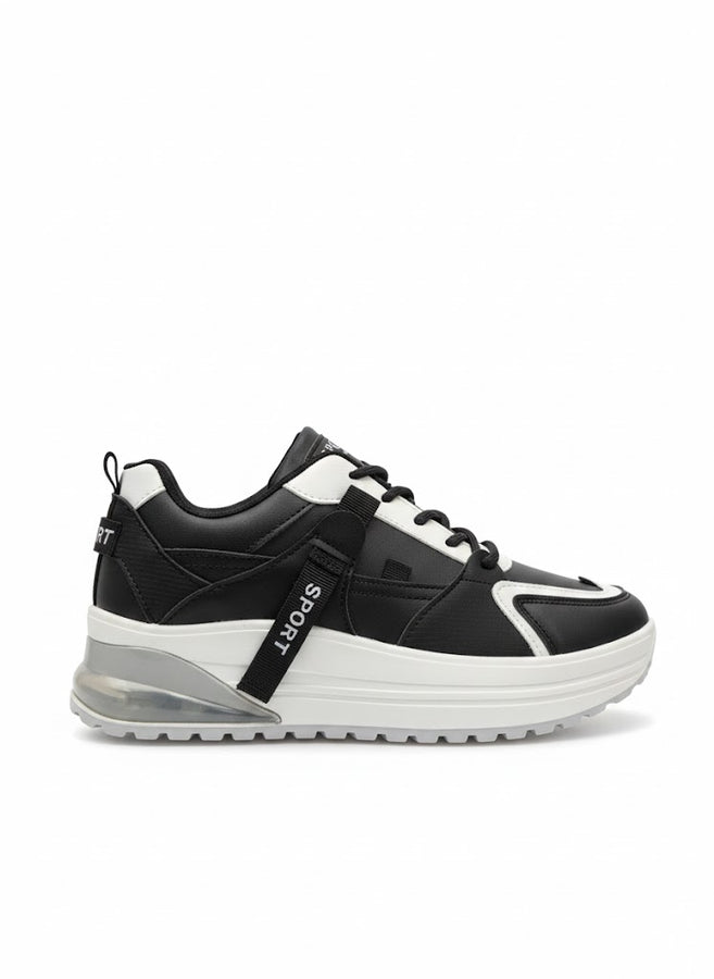 Black & White Sporty Platform Sneakers for Women – Chunky Casual Shoes