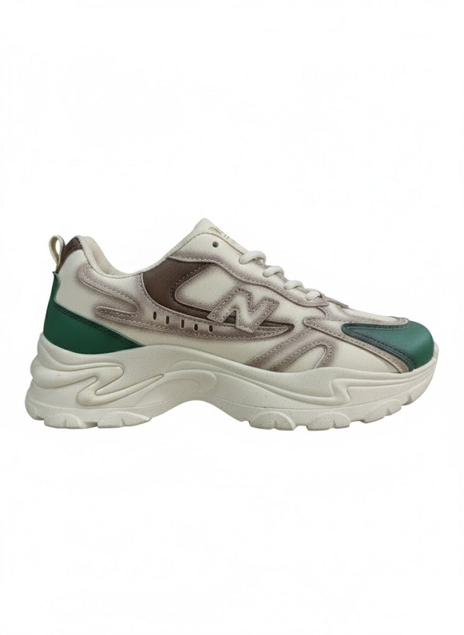 Cream Brown & Green Chunky Sneakers for Women – Trendy Platform Casual Shoes