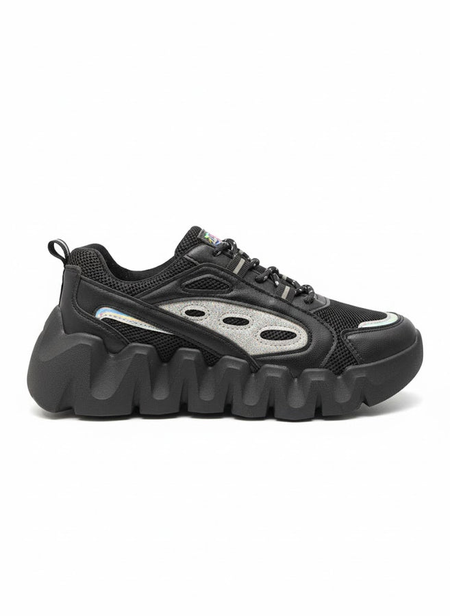 All Black Chunky Sneakers for Women – Futuristic Street Style Shoes