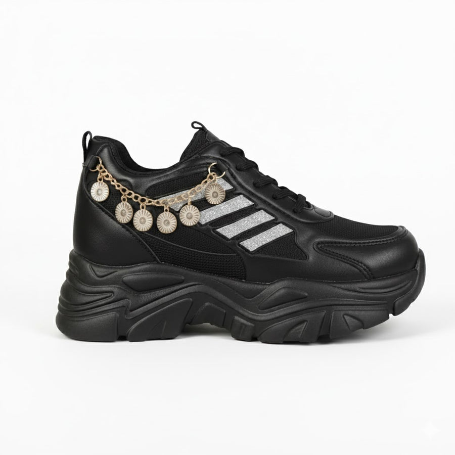 Jet Black Chunky Fashion Sneakers for Women – Bold & Comfortable