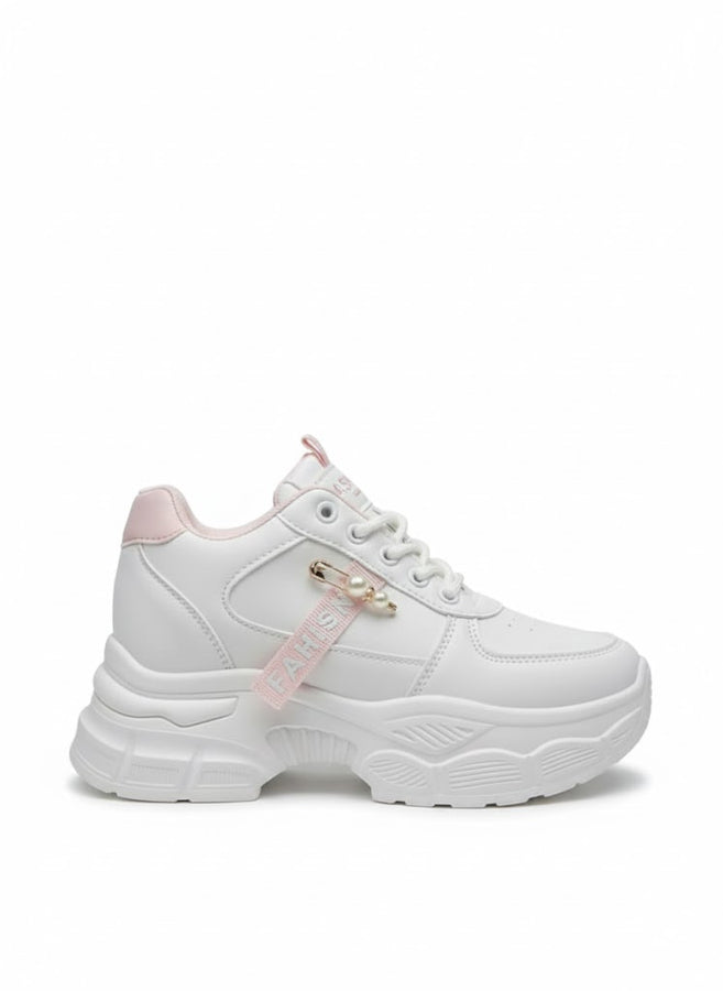 Women’s White Chunky Sneakers with Pink Detailing – Trendy & Comfortable