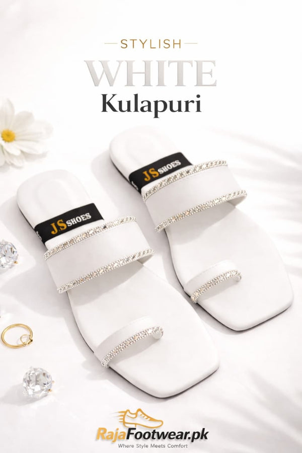 Stylish white kulapuri for women with elegant strap design